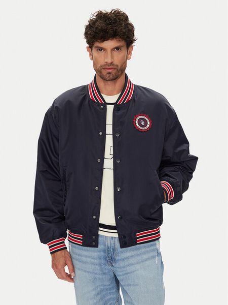 Guess Jeans Kurtka bomber M5YL15 WHAA2 Granatowy Regular Fit. Niebieskie kurtki męskie Guess Jeans, m, z aplikacjami, z jeansu, bez kaptura. Za 699.99 zł.