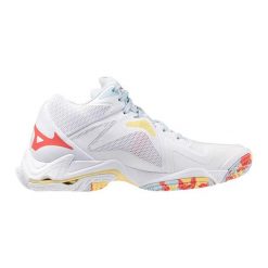 Damskie buty halowe Mizuno Wave Lightning Z Mid. Białe obuwie sportowe damskie Mizuno, bez wzorów, z gumy, do siatkówki, mizuno wave. Za 708.45 zł.