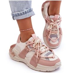 PS1 Damskie Modne Buty Sportowe Sznurowane Beżowo-Różowe Chillout! beżowy. Brązowe obuwie sportowe damskie bez wzorów, ze skóry. Za 240.34 zł.