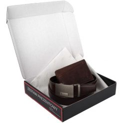 Zestaw prezentowy męski skórzany pasek portfel pudełko premium Beltimore Z53. Paski damskie bez wzorów. Za 100.99 zł.