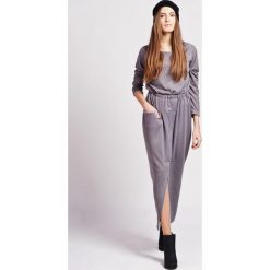 Szara Dzianinowa Ciekawa Maxi Sukienka z Długim Rozcięciem. Sukienki damskie marki Molly.pl. Za 169.00 zł.