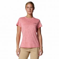 Koszulka szybkoschnąca damska Columbia Bluebird Canyon Short Sleeve Crew. Czerwone koszulki sportowe damskie Columbia, s, bez wzorów, bez kołnierzyka, bez ramiączek. Za 125.99 zł.