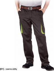 R.E.I.S. LAND-T - Elastyczne męskie spodnie ochronne do pasa LAND, 62% poliester, 35% bawełna, 3% elastan, 240 g/m - czarno-żółty 50. Brązowe spodnie materiałowe męskie R.E.I.S., m, bez wzorów, z bawełny. Za 89.50 zł.