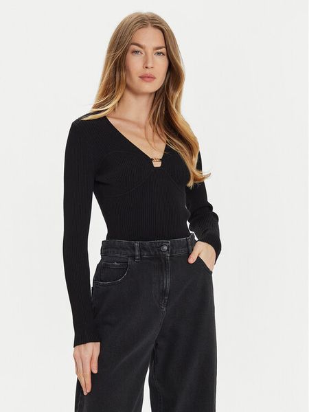 TWINSET Sweter 242TP3132 Czarny Slim Fit. Czarne swetry damskie Twinset, xxl, bez wzorów, z wiskozy, bez kołnierzyka, bez ramiączek, bez kaptura. Za 449.99 zł.