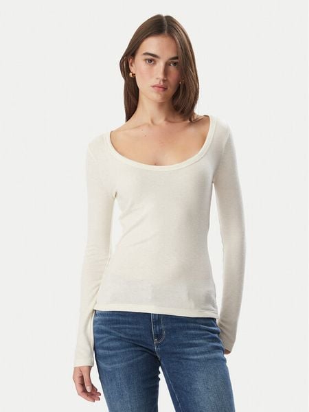 Guess Bluzka W6BP18 K6246 Kremowy Regular Fit. Białe bluzki damskie Guess, l, z aplikacjami, bez kołnierzyka, bez ramiączek. Za 214.99 zł.