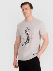 4F T-shirt regular z nadrukiem siatkarskim męski - szary S. Szare koszulki sportowe męskie 4f, l, bez wzorów, z bawełny, klasyczne, bez kołnierzyka. Za 69.99 zł.