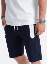 Krótkie spodenki męskie dresowe - granatowe V4 - Rozmiar: L. Niebieskie szorty męskie Ombre Clothing, na lato, l, bez wzorów, z bawełny, klasyczne. W wyprzedaży za 39.99 zł.