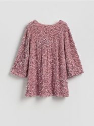 Sukienka mini z kokardą - pastelowy róż. Czerwone sukienki damskie Reserved, na co dzień, l, bez wzorów, z dzianiny, bez kołnierzyka, bez ramiączek, mini, proste. Za 199.99 zł.