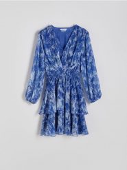 Sukienka mini - niebieski. Niebieskie sukienki damskie Reserved, l, bez wzorów, z tkaniny, bez kołnierzyka, bez ramiączek, mini. W wyprzedaży za 69.99 zł.