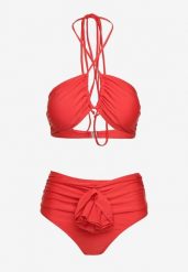 Czerwone Bikini 2-Częściowe Stanik Wiązany na Szyi Figi z Podwyższonym Stanem Tegelia. Czerwone bikini damskie Born2be, l, z aplikacjami. Za 79.99 zł.