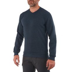 Sweter turystyczny męski Quechua NH150. Niebieskie swetry przez głowę męskie QUECHUA, l, bez wzorów, z dzianiny, bez kołnierzyka. Za 39.99 zł.