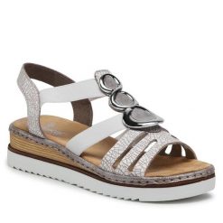 Sandały Rieker. Białe klapki damskie Rieker, bez wzorów, bez obcasa, na koturnie, bez zapięcia. Za 239.99 zł.