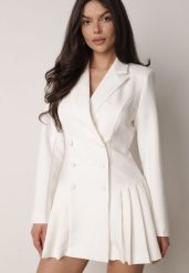 Biała Sukienka o Kroju Marynarki VICES z Poduszkami w Ramionach Serlina. Białe żakiety damskie Born2be, l, bez wzorów, eleganckie. Za 229.99 zł.