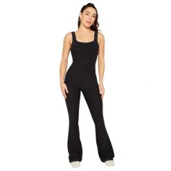 Spodnie kombinowane damskie w szerszym kroju Fabletics HeatherFlex. Czarne spodnie materiałowe damskie FABLETICS, xl, bez wzorów, z materiału. Za 468.00 zł.