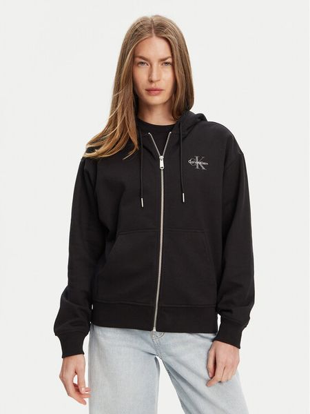 Calvin Klein Jeans Bluza Monologo LV047B270G Czarny Regular Fit. Czarne bluzy damskie Calvin Klein Jeans, xs, bez wzorów, z bawełny, bez kaptura. Za 329.99 zł.