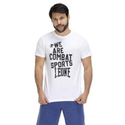 T-shirt męski w starym kolorze Indigo. Białe buty sportowe męskie LEONE 1947 APPAREL, m, bez wzorów, retro, bez kołnierzyka. Za 193.66 zł.