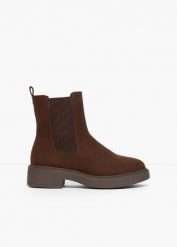 Sztyblety. Brązowe botki damskie bonprix, bez obcasa, bez zapięcia. Za 124.99 zł.