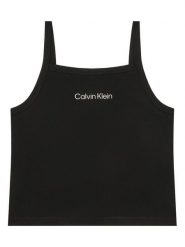 Calvin Klein Jeans Top LVCKSJB12G Czarny Slim Fit. Czarne t-shirty i topy dla dziewczynek Calvin Klein Jeans, bez wzorów, z jeansu, bez ramiączek. Za 129.99 zł.