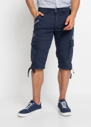 Długie bermudy ze stretchem z kieszeniami z boku nogawki, regular Fit. Niebieskie spodnie materiałowe męskie bonprix, m, bez wzorów, eleganckie. Za 179.99 zł.