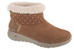 Buty zimowe damskie, Slip-Ins: On-The-Go Joy - Cozy Shimmer. Brązowe obuwie sportowe damskie Skechers, bez wzorów, z materiału. Za 439.99 zł.