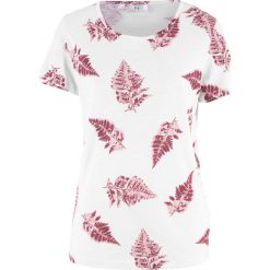 Shirt z przędzy mieszankowej z nadrukiem, krótki rękaw bonprix biały z nadrukiem. Białe bluzki damskie bonprix, bez wzorów, bez kołnierzyka. Za 24.99 zł.
