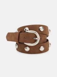 Pasek z imitacji zamszu ze srebrnymi ćwiekami - brązowy. Brązowe paski damskie Sinsay, bez wzorów. Za 29.99 zł.