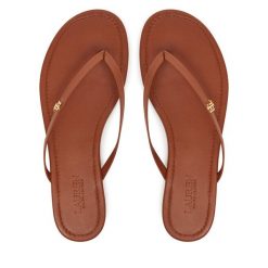 Japonki LAUREN RALPH LAUREN. Brązowe klapki damskie Lauren Ralph Lauren, bez wzorów, bez obcasa. Za 279.99 zł.