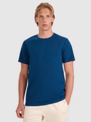 4F T-shirt regular gładki męski - niebieski 3XL. Niebieskie t-shirty męskie 4f, m, bez wzorów, z bawełny, klasyczne, bez kołnierzyka. Za 49.99 zł.