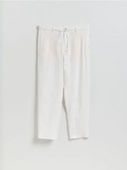 Lniane spodnie chino straight - biały. Białe spodnie materiałowe męskie Reserved, l, bez wzorów. Za 199.99 zł.