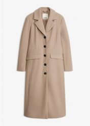 Płaszcz z imitacji wełny. Brązowe płaszcze damskie bonprix, bez wzorów, z wełny, eleganckie, bez kaptura. Za 299.99 zł.