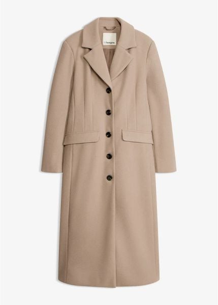 Płaszcz z imitacji wełny. Brązowe płaszcze damskie bonprix, bez wzorów, z wełny, eleganckie, bez kaptura. Za 299.99 zł.