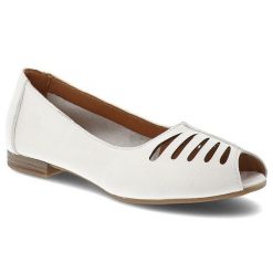 Baleriny damskie Maciejka, cholewka ze skóry naturalnej z ażurowymi wycięciami odkryty przód typu peep toe niski stabilny obcas, białe, P7541-11/00-1. Białe półbuty damskie Maciejka, w ażurowe wzory, ze skóry, z otwartym noskiem, bez obcasa, na obcasie, bez zapięcia. Za 209.00 zł.