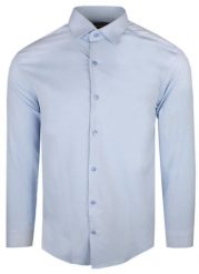 Elegancka Męska Taliowana Koszula - Rigon - Błękitna (Slim Fit). Niebieskie koszule męskie Rigon, m, bez wzorów, z bawełny, biznesowe, bez kołnierzyka, bez ramiączek. Za 115.00 zł.
