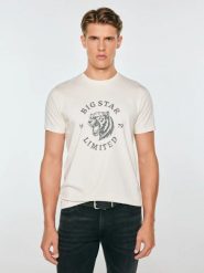 Koszulka męska z kontrastowym nadrukiem perłowa renner 103. Białe t-shirty męskie Big Star, l, bez wzorów, z bawełny, klasyczne, bez kołnierzyka. Za 99.99 zł.