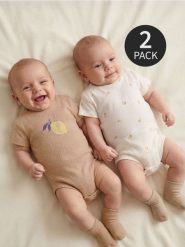 Bawełniane body z motywem cytryn 2 pack - beżowy. Brązowe body niemowlęce Sinsay, bez wzorów, z bawełny, bez ramiączek. Za 19.99 zł.
