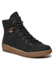 Rieker Botki N0730-00 Czarny. Czarne botki damskie Rieker, z materiału, bez obcasa, na płaskiej podeszwie, bez zapięcia. Za 309.99 zł.