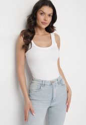 Biały Bawełniany Top na Ramiączkach z Prążkowanej Tkaniny Wenlina. Białe bluzki damskie Born2be, m, bez wzorów, z bawełny, eleganckie, bez kołnierzyka, bez ramiączek. Za 39.99 zł.