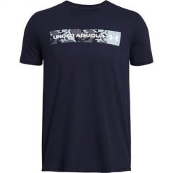 Koszulka sportowa męska Under Armour Camo Chest Stripe. Niebieskie koszulki sportowe męskie Under Armour, l, bez wzorów, z bawełny, bez kołnierzyka, bez ramiączek. Za 211.00 zł.