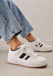 Białe Sneakersy Basic z Paskami na Boku Adila. Białe obuwie sportowe damskie Renee, bez wzorów, z jeansu. Za 99.99 zł.