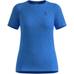Koszulka damska Odlo T-shirt crew neck s/s ESSENTIAL SEAMLESS. Niebieskie koszulki sportowe damskie Odlo, m, bez wzorów, z materiału, bez kołnierzyka, bez ramiączek, do biegania. Za 219.99 zł.