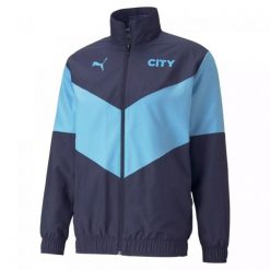 Kurtka Manchester City Prematch. Niebieskie kurtki męskie Puma, s, bez wzorów, z materiału, do piłki nożnej. Za 295.35 zł.