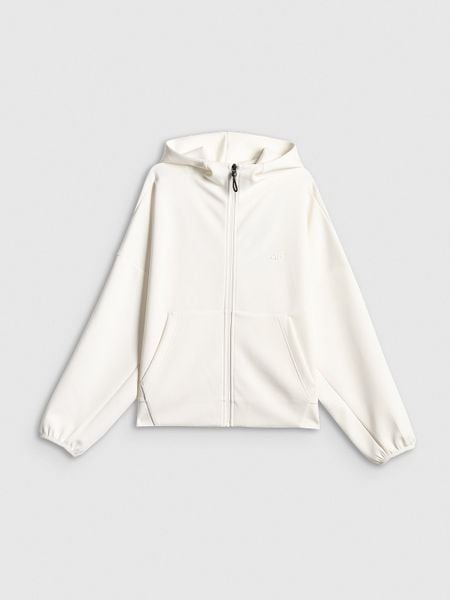 4F Bluza dresowa regular z kapturem damska - biała XS. Białe bluzy damskie 4f, xs, bez wzorów, z dresówki, z kapturem. Za 199.99 zł.