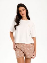 Piżama dwuczęściowa Winnie the Pooh - kremowy. Białe piżamy damskie Sinsay, l, bez wzorów, bez ramiączek. Za 39.99 zł.