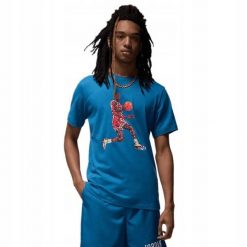 T-shirt Męski Nike Jordan Flight Essentials Tee Legend. Niebieskie koszulki sportowe męskie Jordan, m, bez wzorów, bez kołnierzyka, bez ramiączek, na fitness i siłownię. Za 132.00 zł.