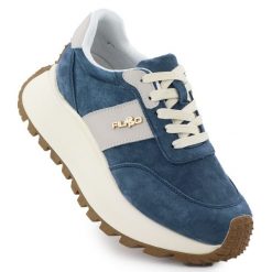 Skórzane buty na grubej platformie niebieskie Filippo DP6785. Niebieskie obuwie sportowe damskie bez wzorów. Za 453.58 zł.