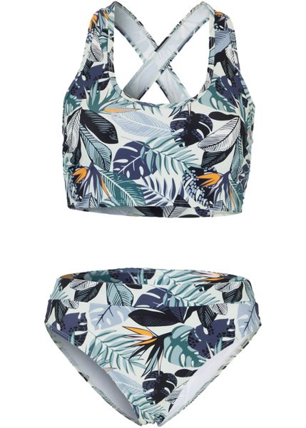 Bikini bustier (2 części) ze skrzyżowanymi ramiączkami. Zielone bikini damskie bonprix, bez wzorów. Za 124.99 zł.