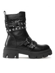 DeeZee Trzewiki WS5598-24 Czarny. Czarne botki damskie DeeZee, ze skóry, bez obcasa, na płaskiej podeszwie, bez zapięcia. Za 159.99 zł.