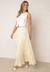Żółta Rozkloszowana Spódnica w Stylu Retro Plisowana w Grochy Kasosa. Żółte spódnice damskie Born2be, m, bez wzorów, eleganckie, maxi, dopasowane. Za 119.99 zł.