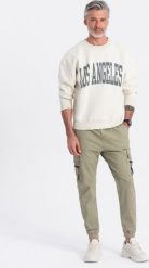 Ombre Męskie spodnie JOGGERY z zapinanymi kieszeniami cargo - khaki V1 OM-PAJO-0125 M. Brązowe spodnie sportowe męskie Ombre, m, bez wzorów. Za 159.99 zł.