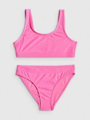 4F Kostium kąpielowy dwuczęściowy dziewczęcy - różowy 146/152 (10-12 lat). Czerwone stroje kąpielowe dla dziewczynek 4f, bez wzorów. Za 69.99 zł.